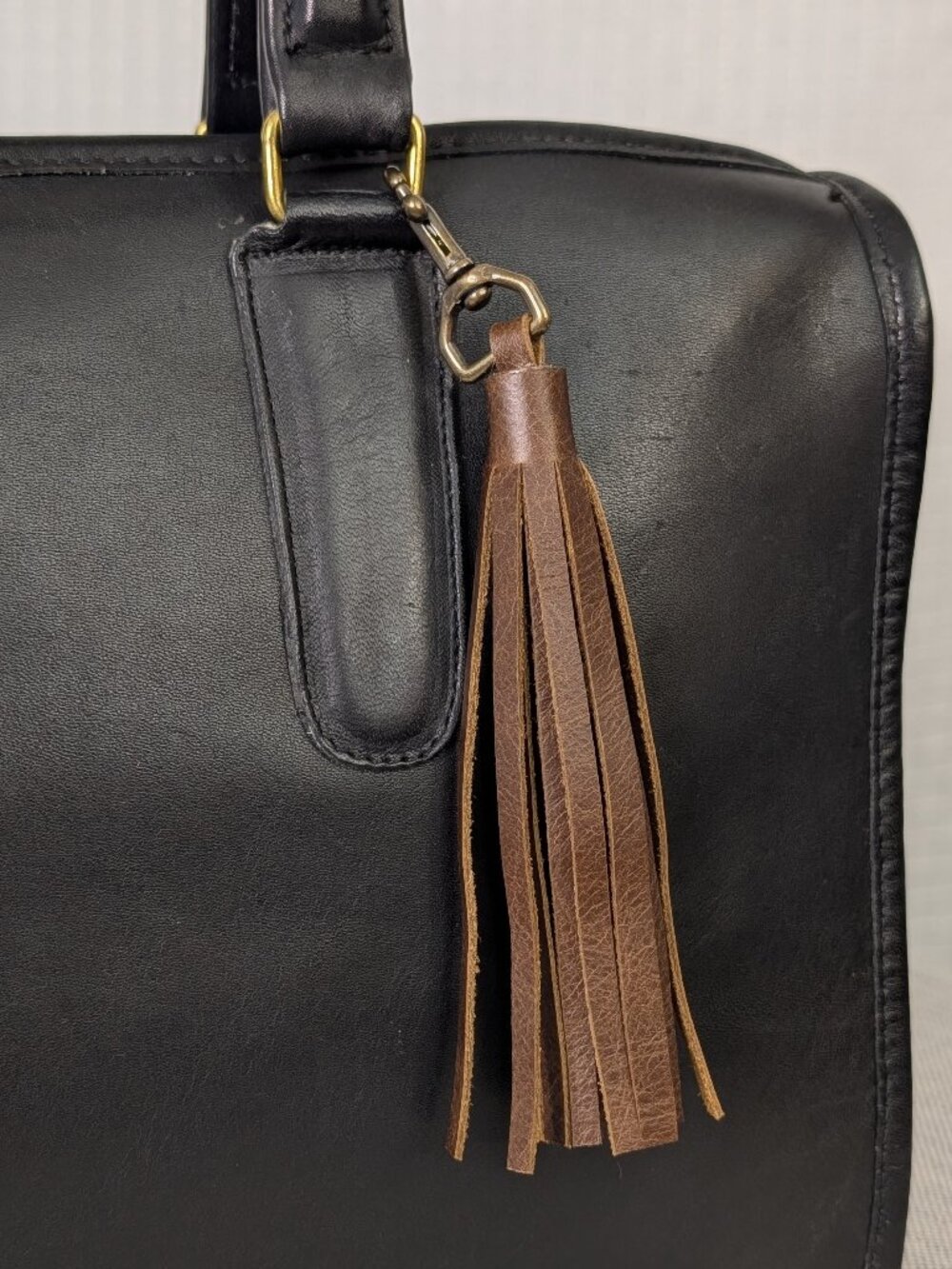 Handmade Leather Tassel Bag Charm – Brown